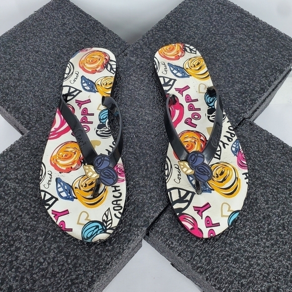 Coach Kasey Womens Poppy Flip Flops Size 7B Multicolor Floral Shoes Q1117 - Picture 10 of 11